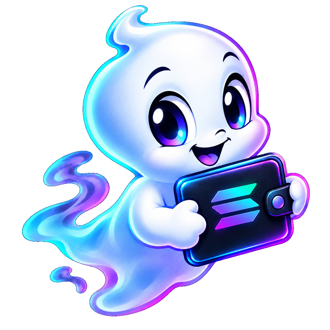 Boo! Spooky Ghost holding a Solana wallet